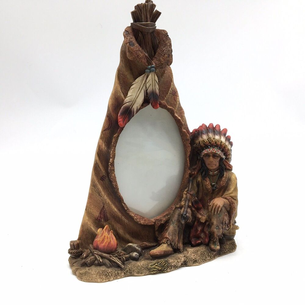 Native American Indian Chief +Tipi Teepee Picture Frame 4x6 Photo Resin 11”x8